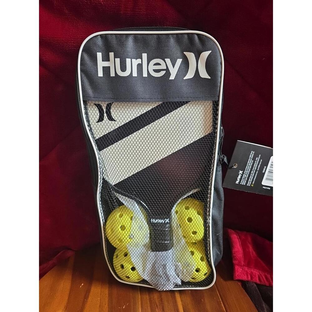 NEW HURLEY Pickleball Set Carry Case 2 Paddles 4 Balls Comfort Grip Black